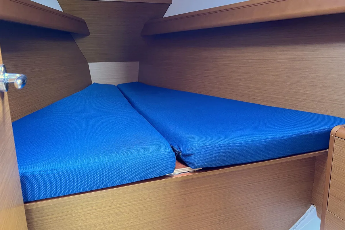 Cabin on Freiheit, a Jeanneau Sun Odyssey 389 sailboat at Heiligenhafen, Germany