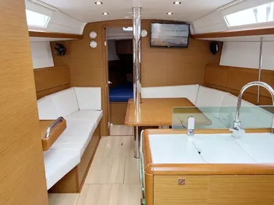 Salon of Freiheit, a Jeanneau Sun Odyssey 389 sailboat at Heiligenhafen, Germany