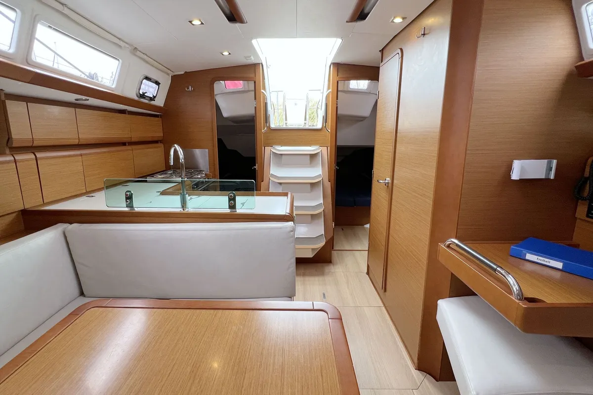 Salon of Freiheit, a Jeanneau Sun Odyssey 389 sailboat at Heiligenhafen, Germany
