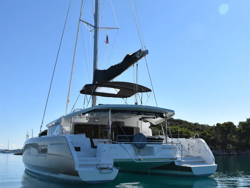 Exterior view of NOTORIOUS, a Lagoon 46 catamaran at Općina Sukošan, Croatia