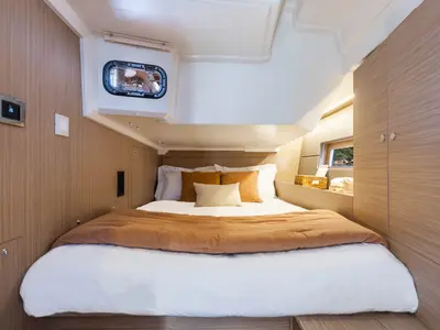 Cabin on Nina, a Beneteau Oceanis 47 sailboat at Olbia, Italy
