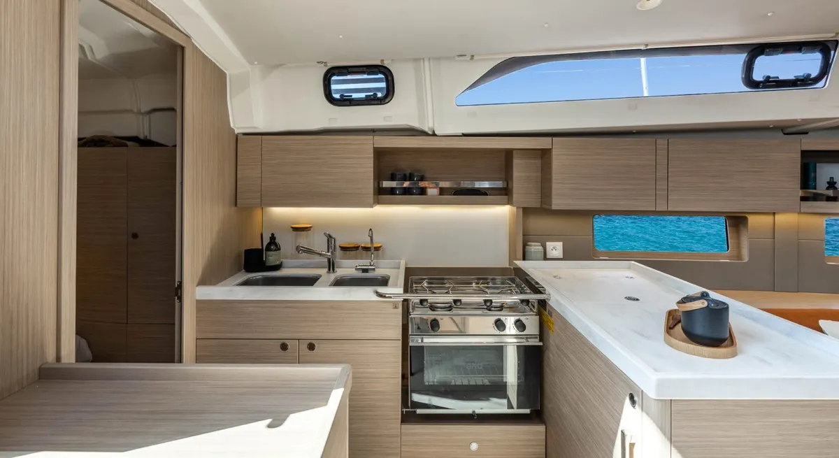 Galley of Nina, a Beneteau Oceanis 47 sailboat at Olbia, Italy