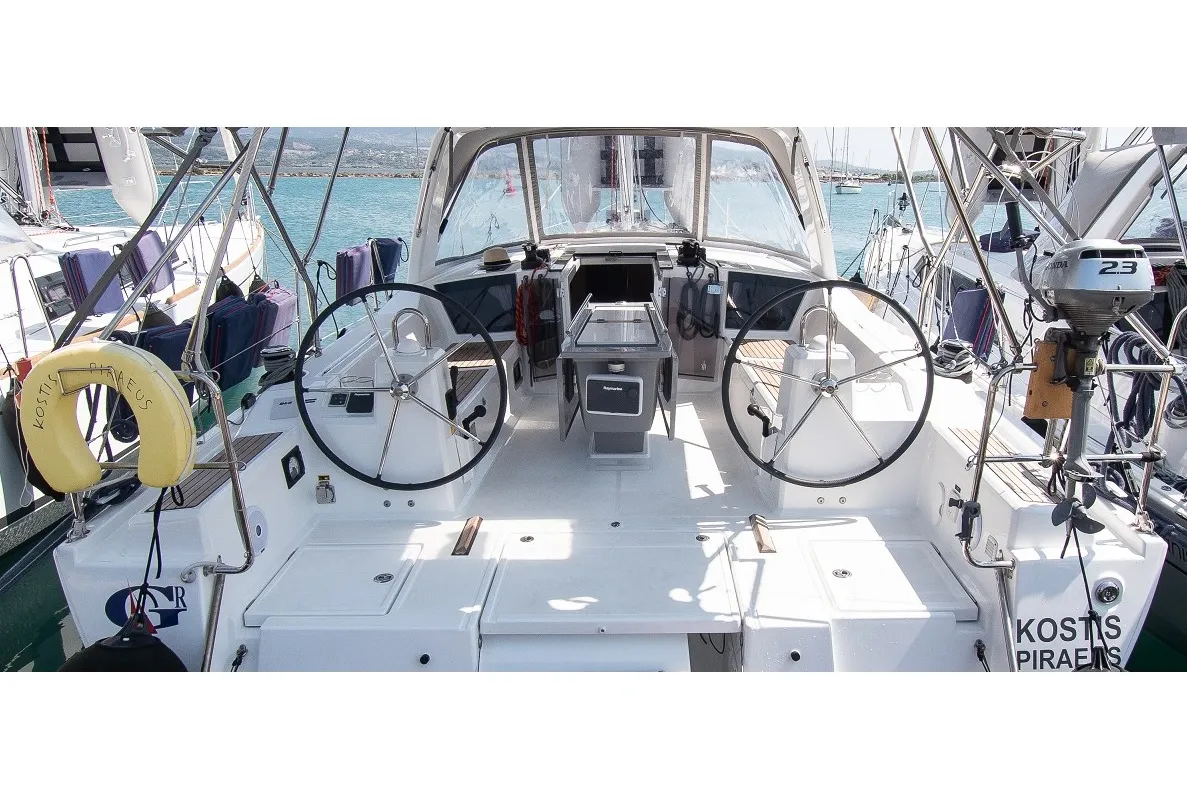 Cockpit of Kostis, a Beneteau Oceanis 41.1 sailboat at Municipal Unit of Lefkada, Greece