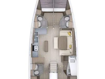 Floor plan of No Name, a Beneteau Oceanis 52 sailboat at Municipal Unit of Lefkada, Greece
