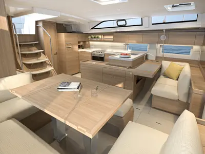 Salon of No Name, a Beneteau Oceanis 52 sailboat at Municipal Unit of Lefkada, Greece