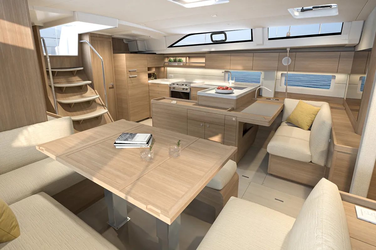 Salon of No Name, a Beneteau Oceanis 52 sailboat at Municipal Unit of Lefkada, Greece