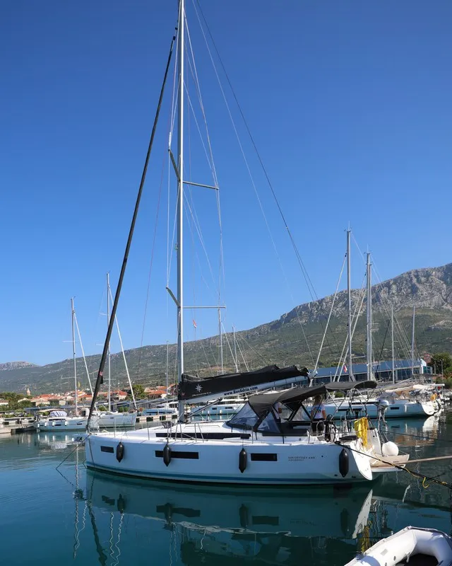 Exterior view of Dreamcatcher, a Jeanneau Sun Odyssey 440 sailboat at Grad Kaštela, Croatia