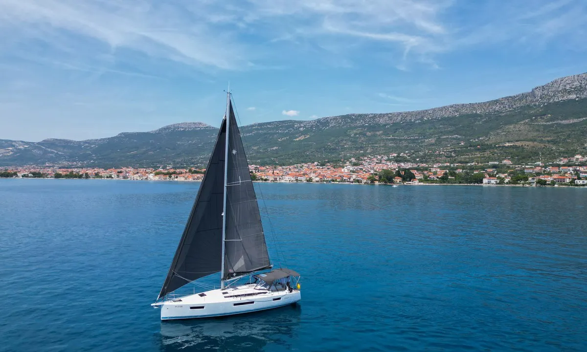 Exterior view of Dreamcatcher, a Jeanneau Sun Odyssey 440 sailboat at Grad Kaštela, Croatia