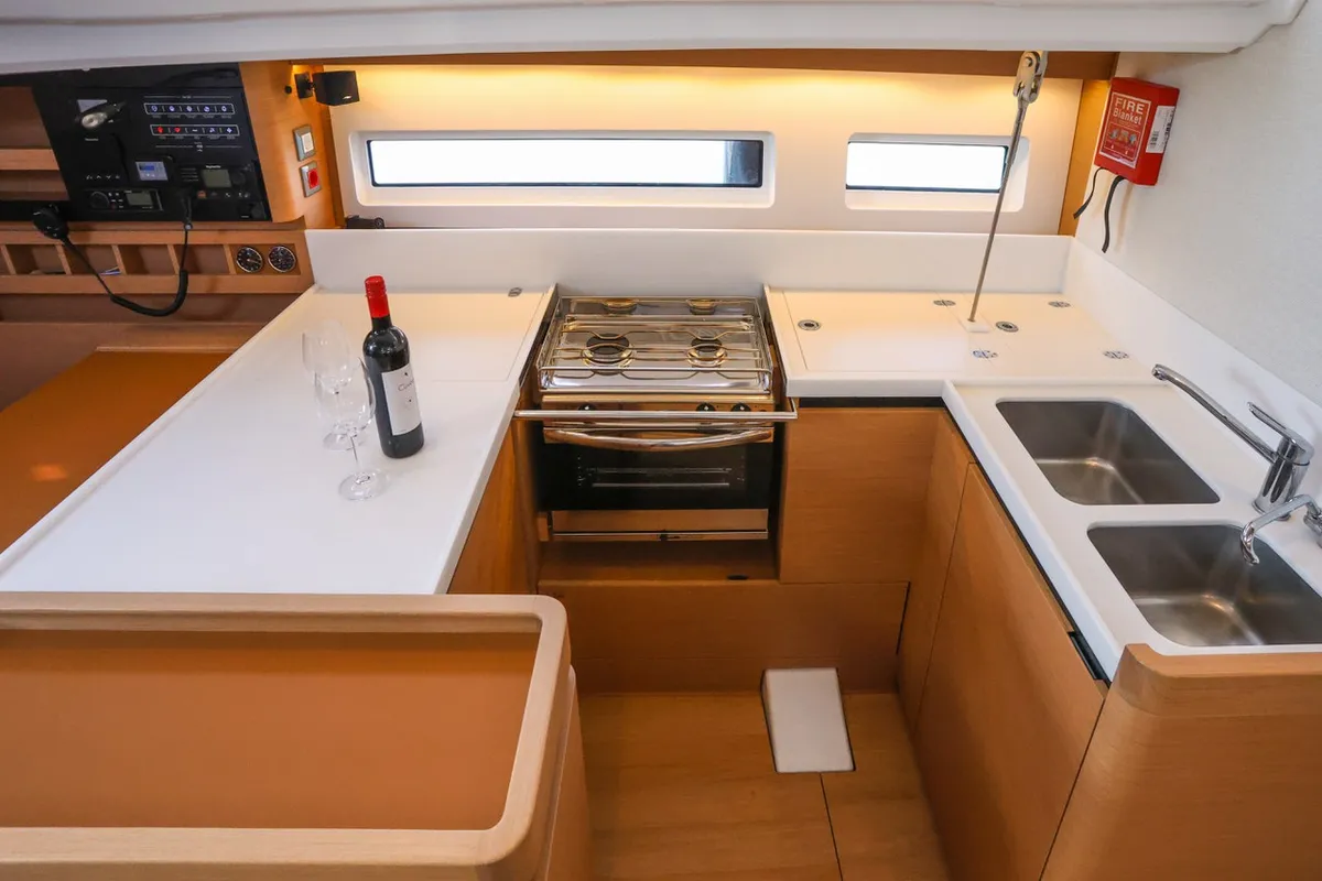 Galley of Dreamcatcher, a Jeanneau Sun Odyssey 440 sailboat at Grad Kaštela, Croatia