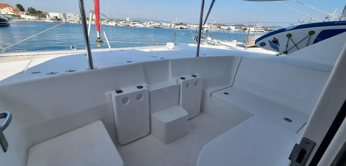 Deck of What Else, a Leopard 44 catamaran at Tribunj, Croatia