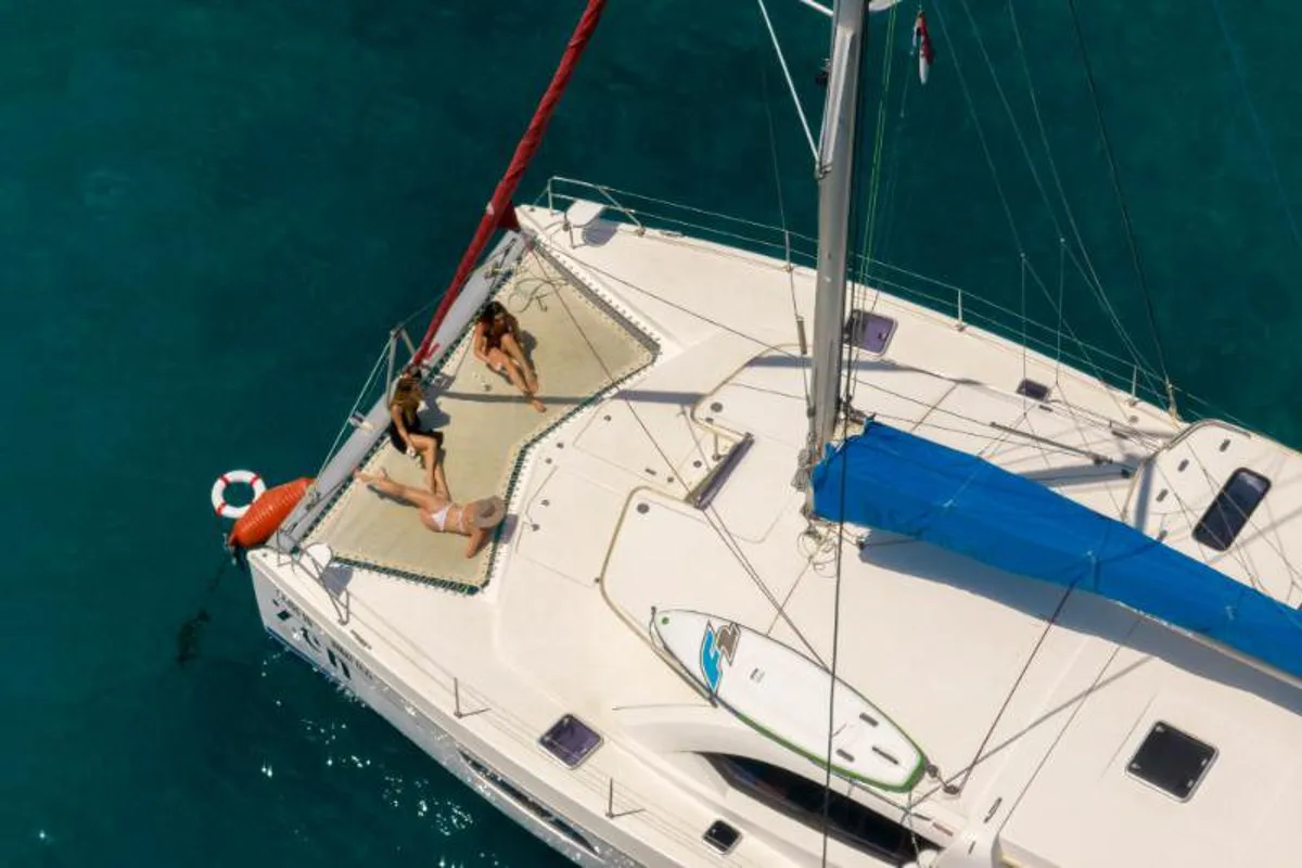 Deck of What Else, a Leopard 44 catamaran at Tribunj, Croatia