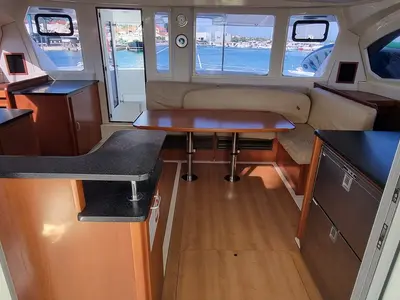Cockpit of What Else, a Leopard 44 catamaran at Tribunj, Croatia