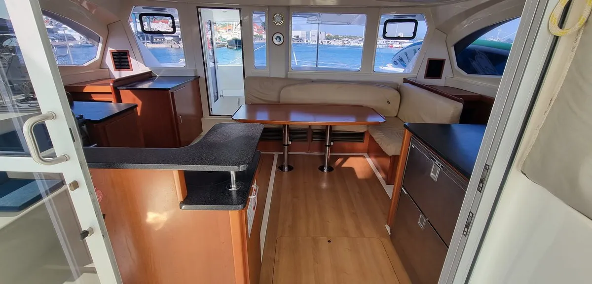 Cockpit of What Else, a Leopard 44 catamaran at Tribunj, Croatia