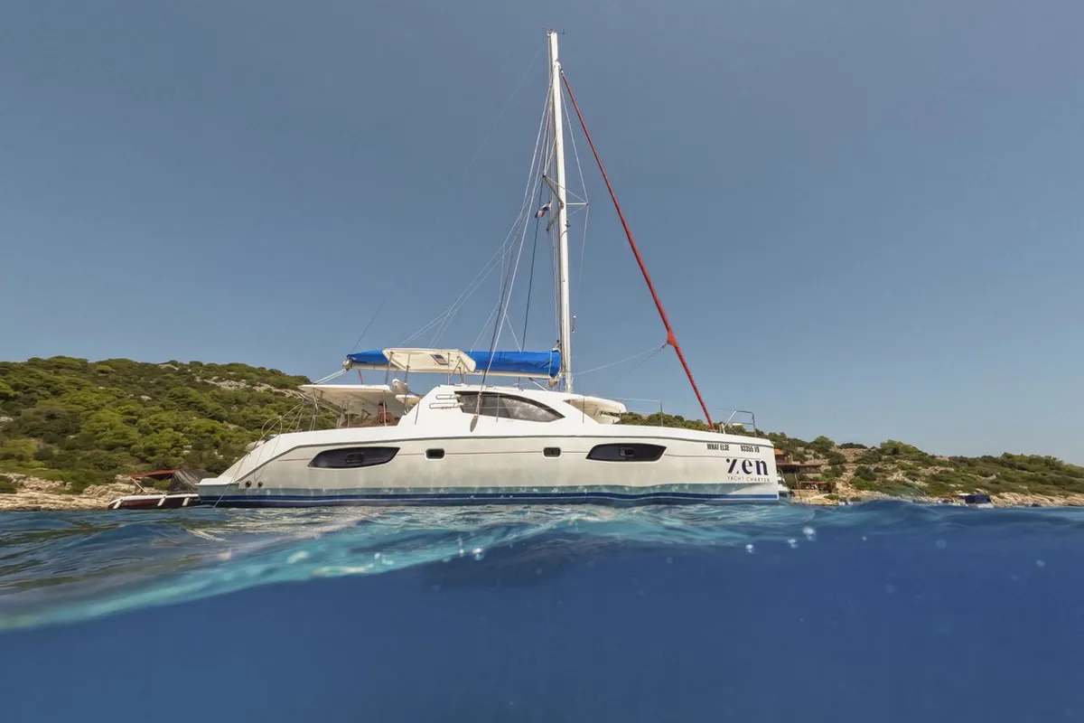 Deck of What Else, a Leopard 44 catamaran at Tribunj, Croatia