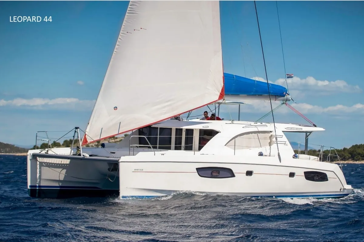 Exterior view of What Else, a Leopard 44 catamaran at Tribunj, Croatia