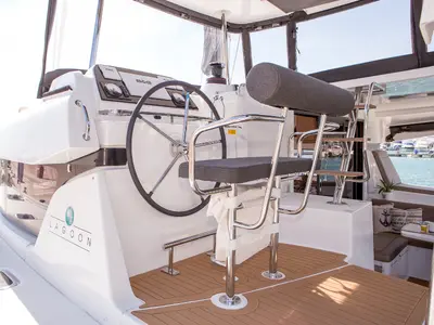 Cockpit of San Giorgio, a Lagoon 42 catamaran at Municipal Unit of Lefkada, Greece