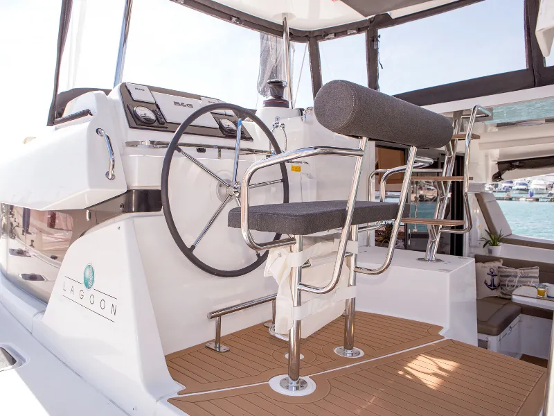 Cockpit of San Giorgio, a Lagoon 42 catamaran at Municipal Unit of Lefkada, Greece