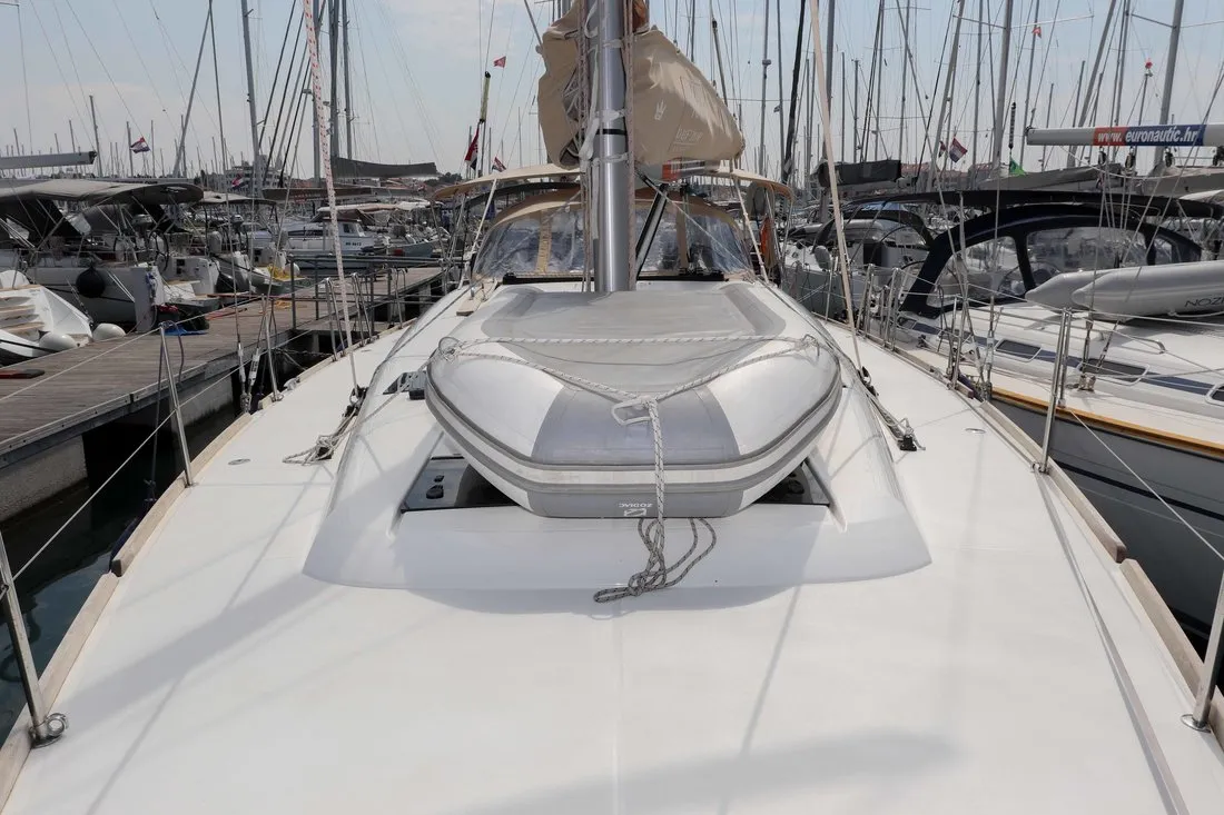 Deck of Eva, a Dufour 460 GL sailboat at Grad Biograd na Moru, Croatia