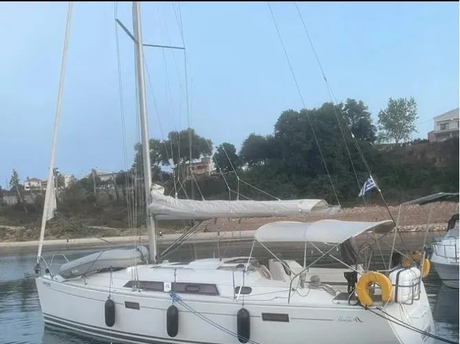Exterior view of AF-H350, a Hanse 350 sailboat at Municipal Unit of Lefkada, Greece