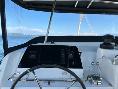 Cockpit of Magellan, a Lagoon 42 catamaran at Municipal Unit of Lefkada, Greece