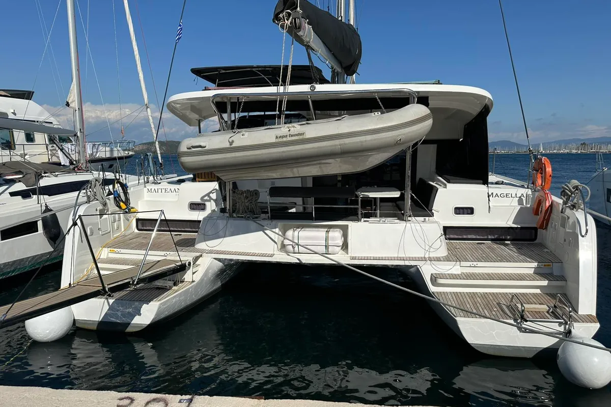 Exterior view of Magellan, a Lagoon 42 catamaran at Municipal Unit of Lefkada, Greece