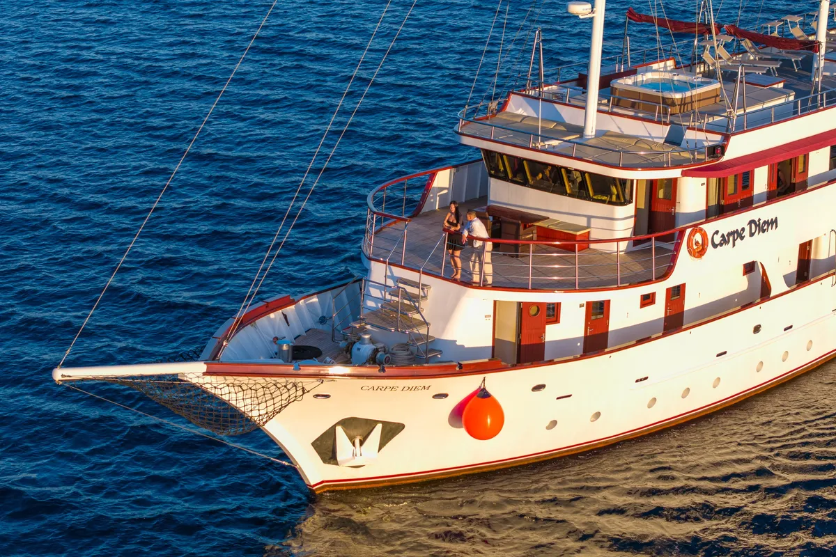 Deck of Carpe Diem, a Unknown M/S Carpe Diem sailboat at Općina Marina, Croatia