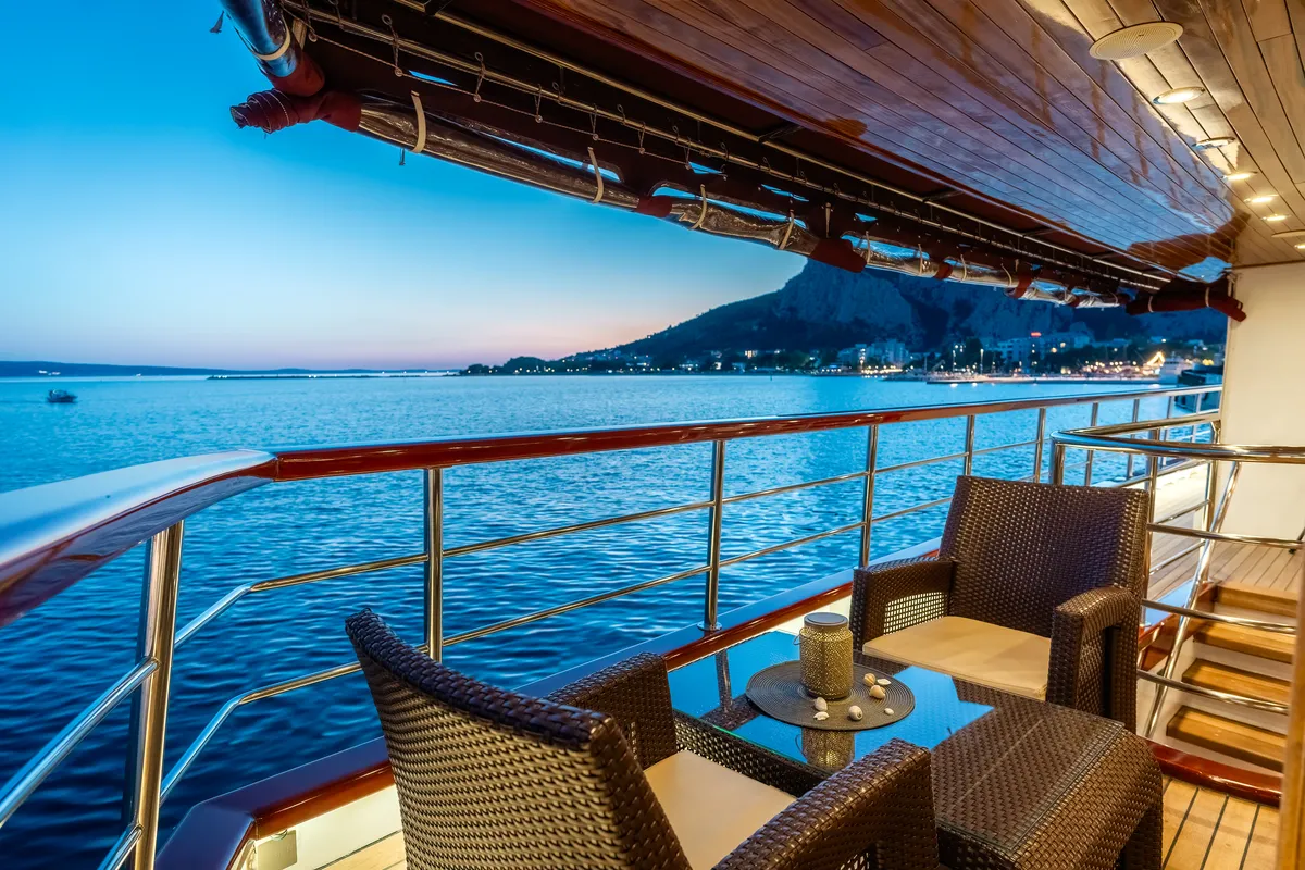 Deck of Carpe Diem, a Unknown M/S Carpe Diem sailboat at Općina Marina, Croatia