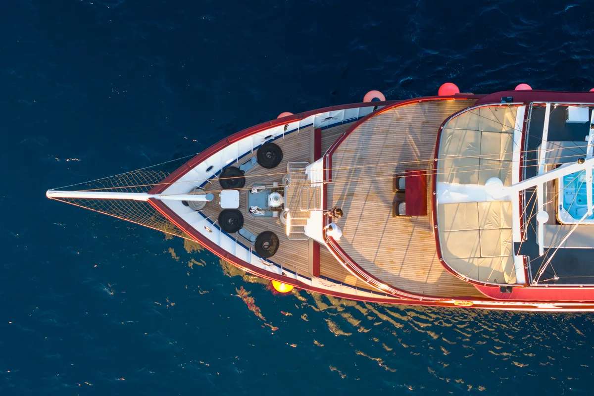 Deck of Carpe Diem, a Unknown M/S Carpe Diem sailboat at Općina Marina, Croatia