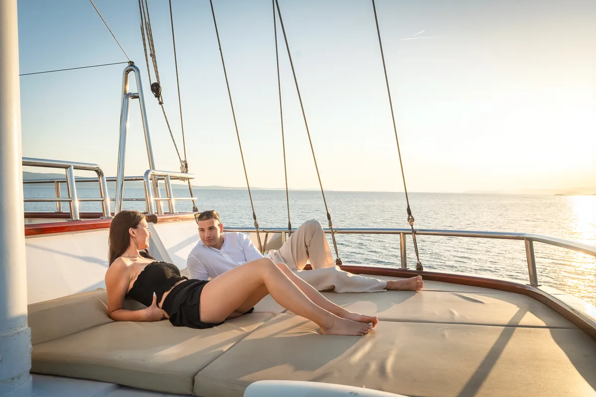 Deck of Carpe Diem, a Unknown M/S Carpe Diem sailboat at Općina Marina, Croatia