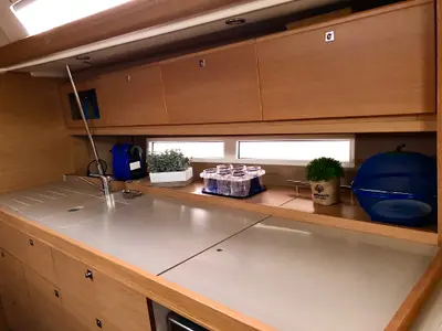 Galley of Dorean, a Dufour 450 Grand Large sailboat at Nettuno, Italy