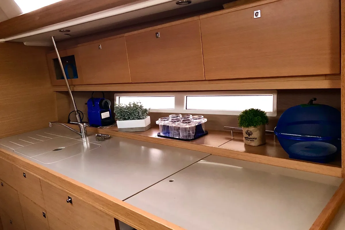 Galley of Dorean, a Dufour 450 Grand Large sailboat at Nettuno, Italy