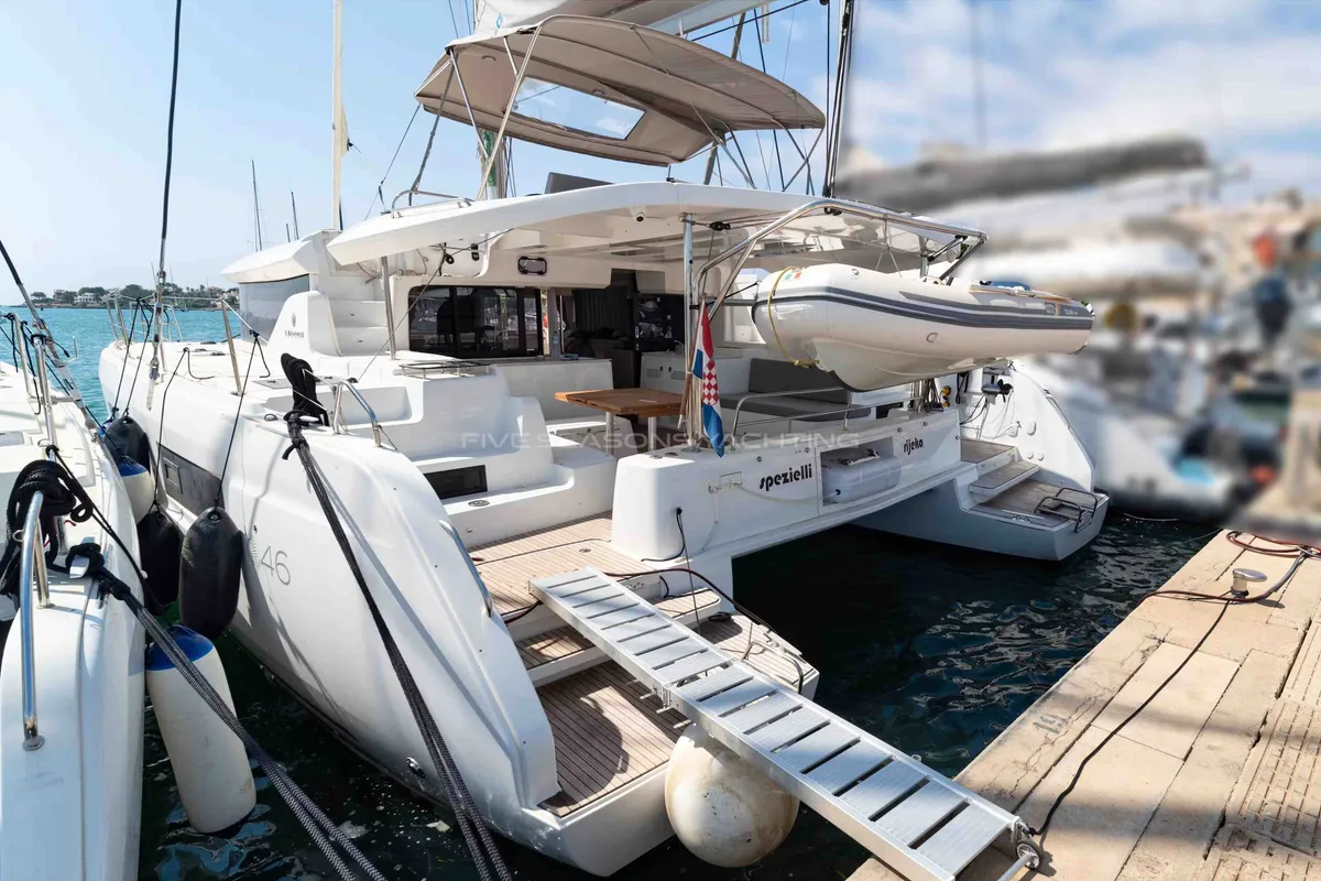 Exterior view of Spezielli, a Lagoon 46 catamaran at Alameda, United States