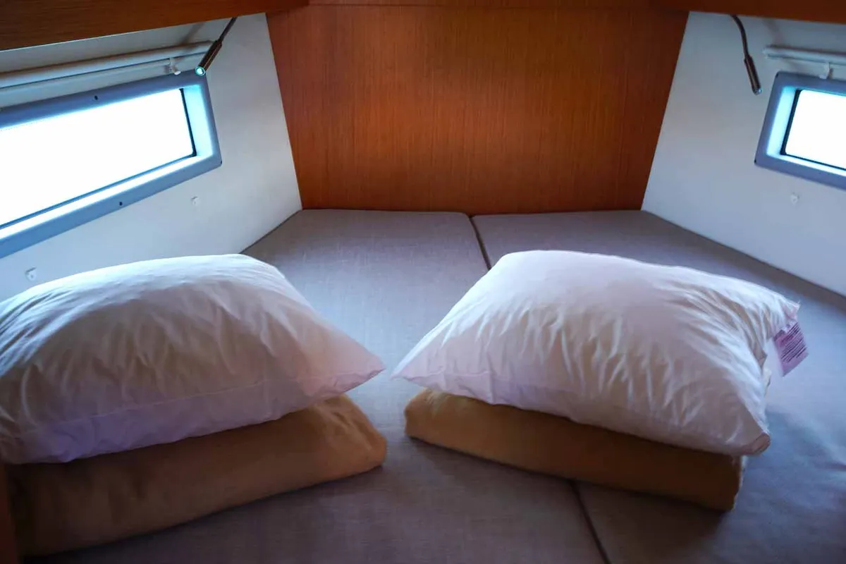 Cabin on Talia, a Bavaria C38 sailboat at Kontokali, Greece