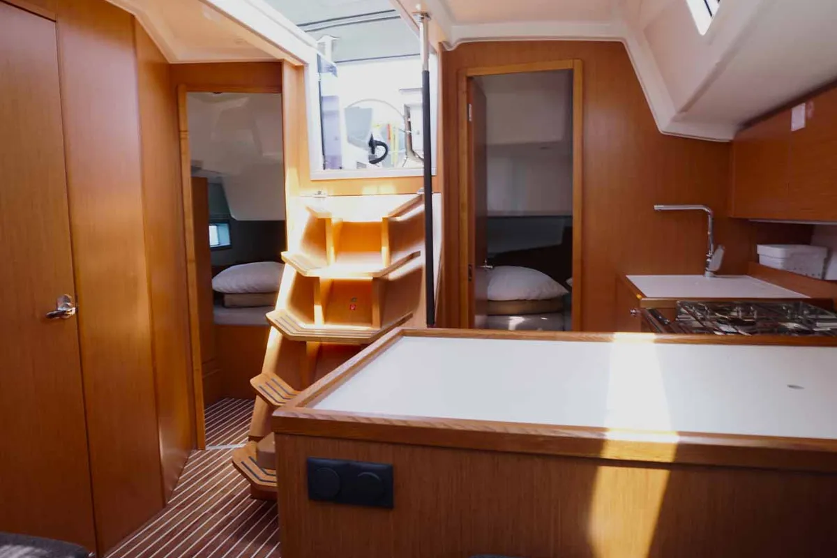 Galley of Talia, a Bavaria C38 sailboat at Kontokali, Greece