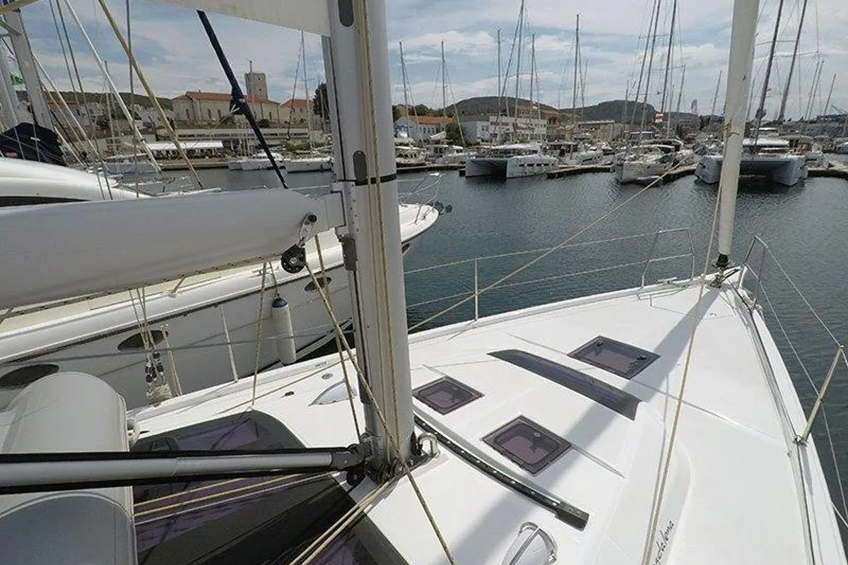 Deck of Magdalena, a Dufour 430 GL sailboat at Grad Šibenik, Croatia