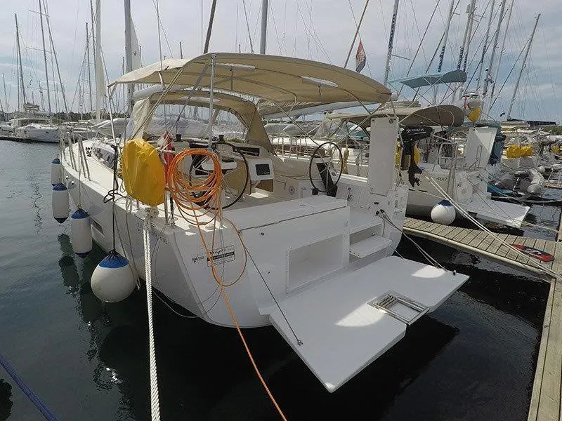 Exterior view of Magdalena, a Dufour 430 GL sailboat at Grad Šibenik, Croatia