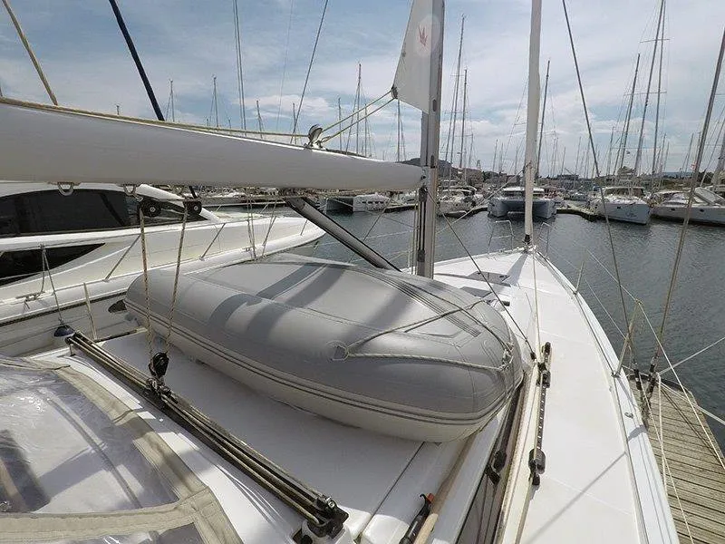 Deck of Magdalena, a Dufour 430 GL sailboat at Grad Šibenik, Croatia