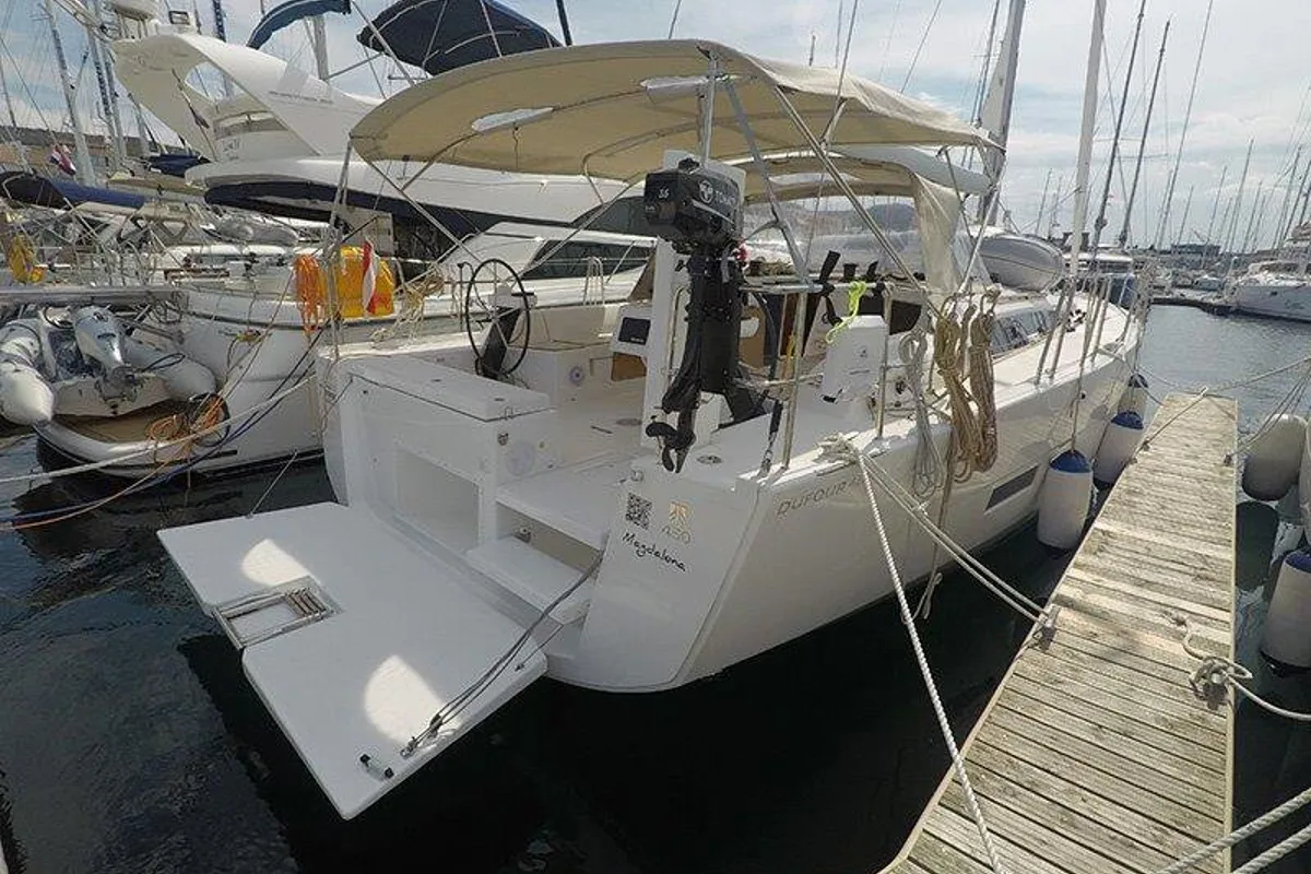 Exterior view of Magdalena, a Dufour 430 GL sailboat at Grad Šibenik, Croatia