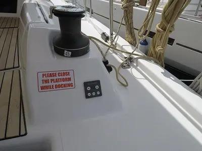 Deck of Magdalena, a Dufour 430 GL sailboat at Grad Šibenik, Croatia