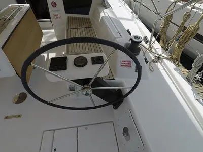 Cockpit of Magdalena, a Dufour 430 GL sailboat at Grad Šibenik, Croatia