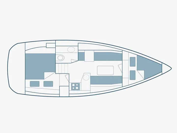 Floor plan of Nevena, a Jeanneau Sun Odyssey 33i sailboat at Pylaros Municipal Unit, Greece