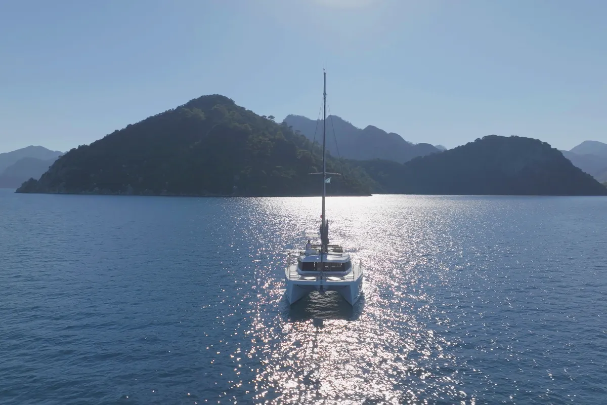 Exterior view of Ediba Gemini, a Bali Catspace catamaran at Marmaris, Turkey