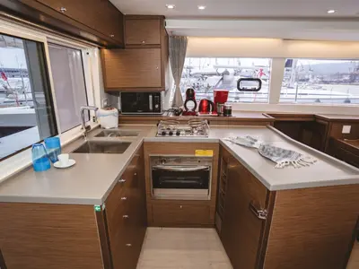Galley of Alkyone, a Lagoon 450 Fly catamaran at Volos, Greece