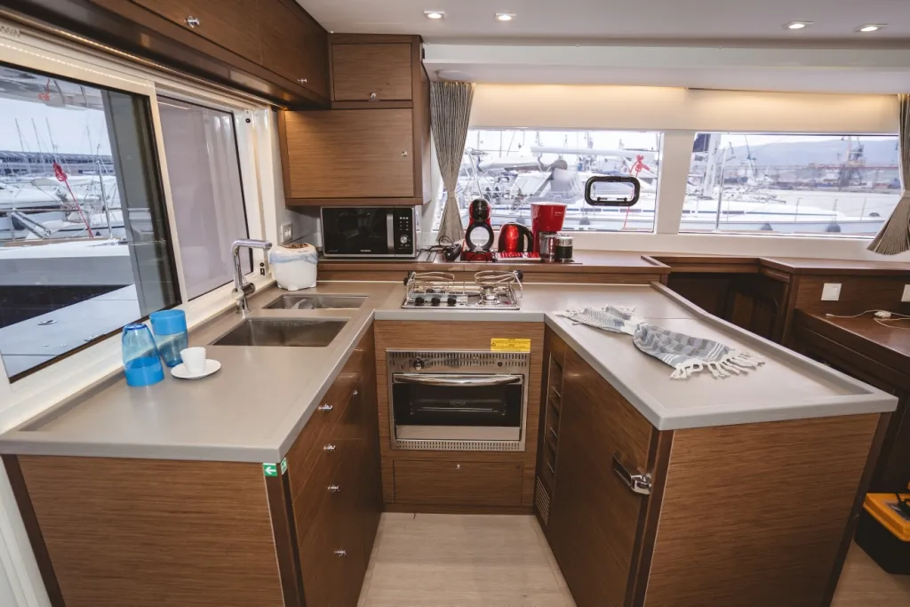 Galley of Alkyone, a Lagoon 450 Fly catamaran at Volos, Greece