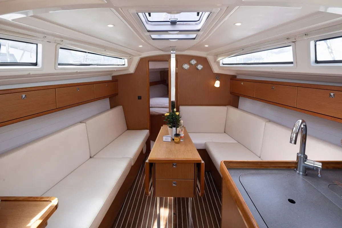 Salon of Maistros, a Bavaria Cruiser 33 sailboat at Municipal Unit of Lefkada, Greece