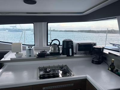 Galley of Jackalope, a Bali 4.4 catamaran at Nassau, Bahamas