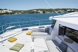 Deck of Jackalope, a Bali 4.4 catamaran at Nassau, Bahamas