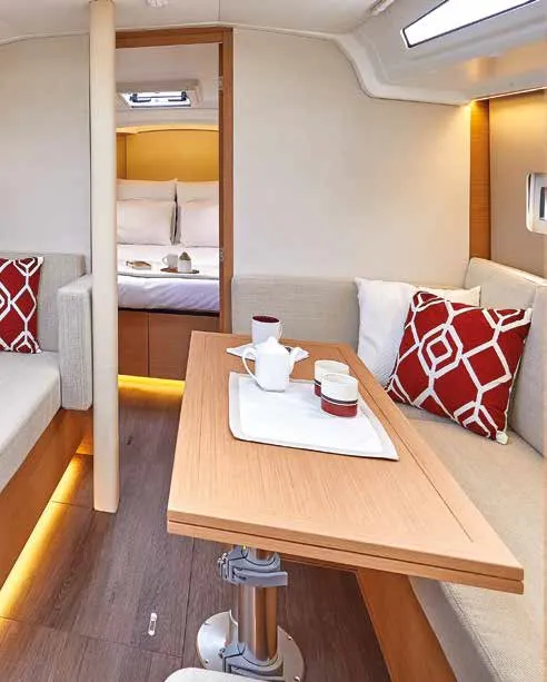 Salon of Lyon, a Jeanneau Sun Odyssey 410 sailboat at Capo d'Orlando, Italy