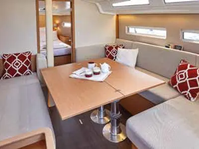 Salon of Lyon, a Jeanneau Sun Odyssey 410 sailboat at Capo d'Orlando, Italy