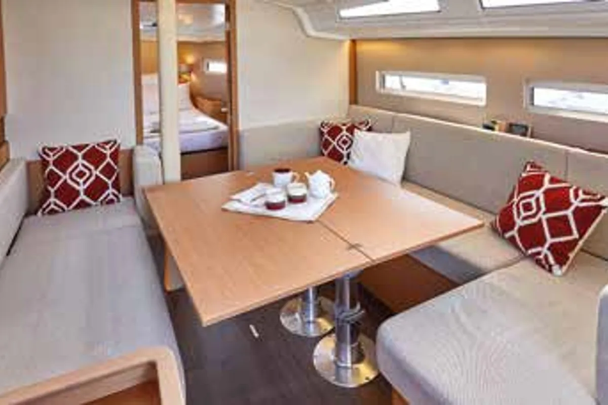 Salon of Lyon, a Jeanneau Sun Odyssey 410 sailboat at Capo d'Orlando, Italy